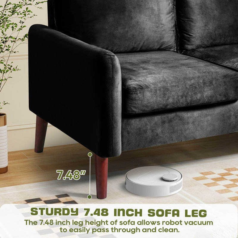 56" Velvet Sofa For Small Spaces, Compact Living Room & Apartment Furniture, Easy To Clean And Space Saving Design, Black