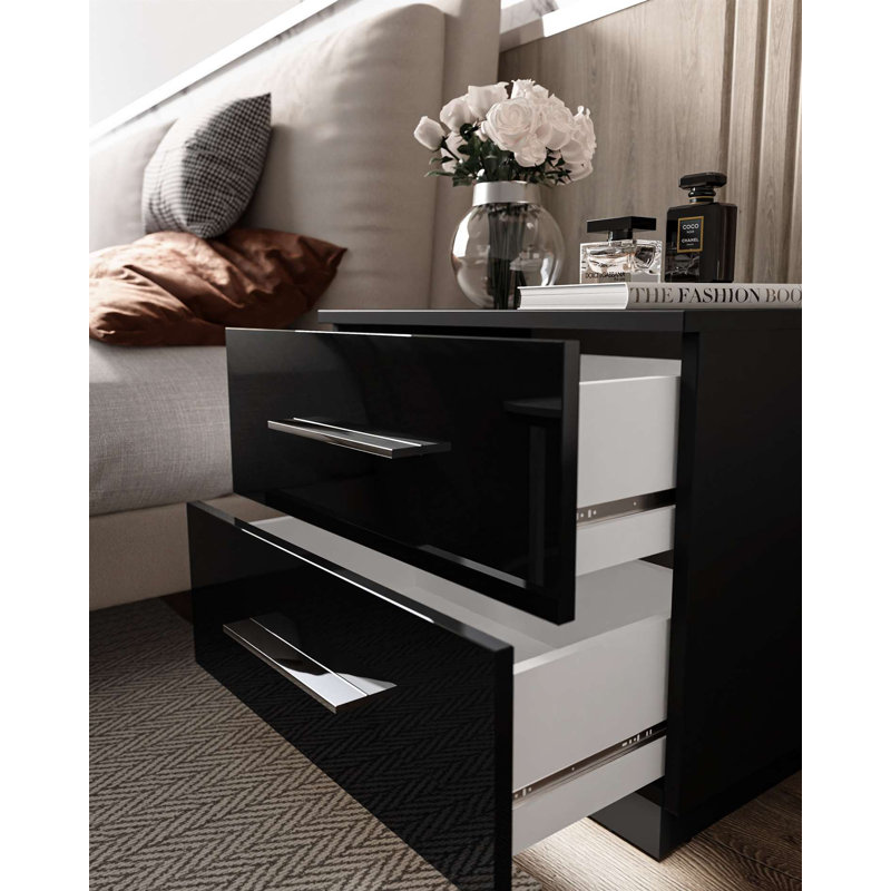 Varonique 55cm W Manufactured Wood Bedside Table, Black