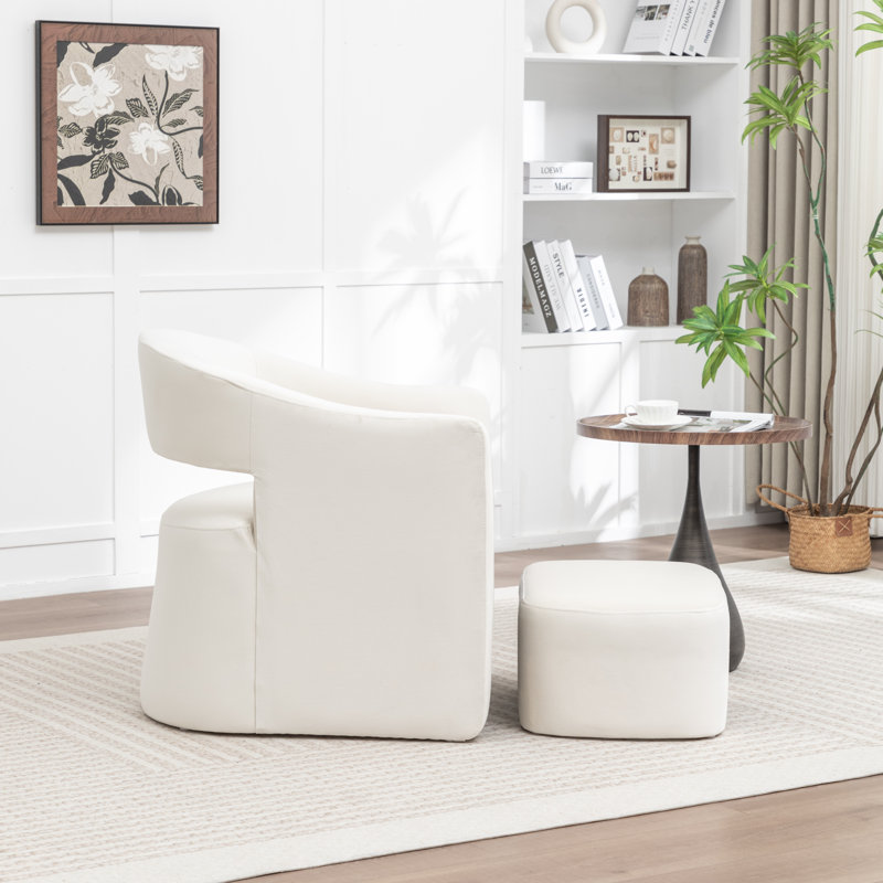 Fauteuil demi-tonneau avec repose-pieds Kyah, Beige