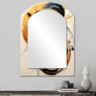 Cercle abstrait dans des tons bleus et dorés I - formes abstraites, miroir de forme unique, grand miroir mural noir, impression sur métal