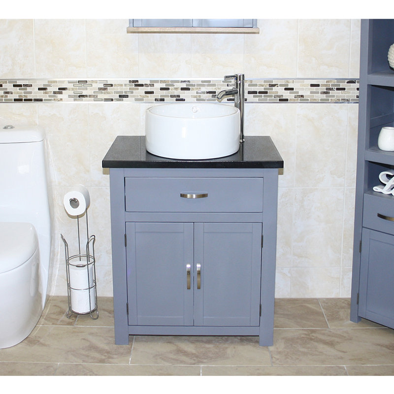 Rodden 751mm Single Bathroom Vanity with Vessel Ceramic Basin, Grey, Black Quartz