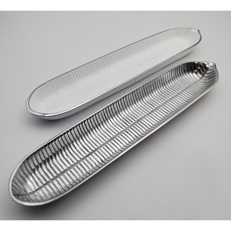Pewter Tray - Set of 2, White/Silver