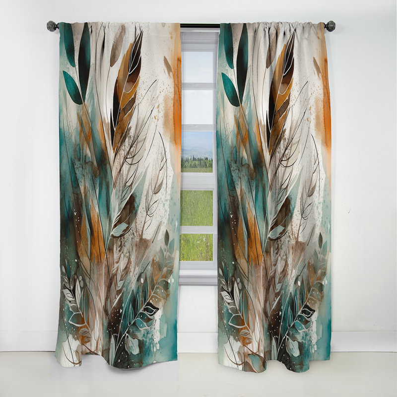 Rideau occultant géométrique vert et brun Visions In Boho I - Boho, L 52 po x L 108 po