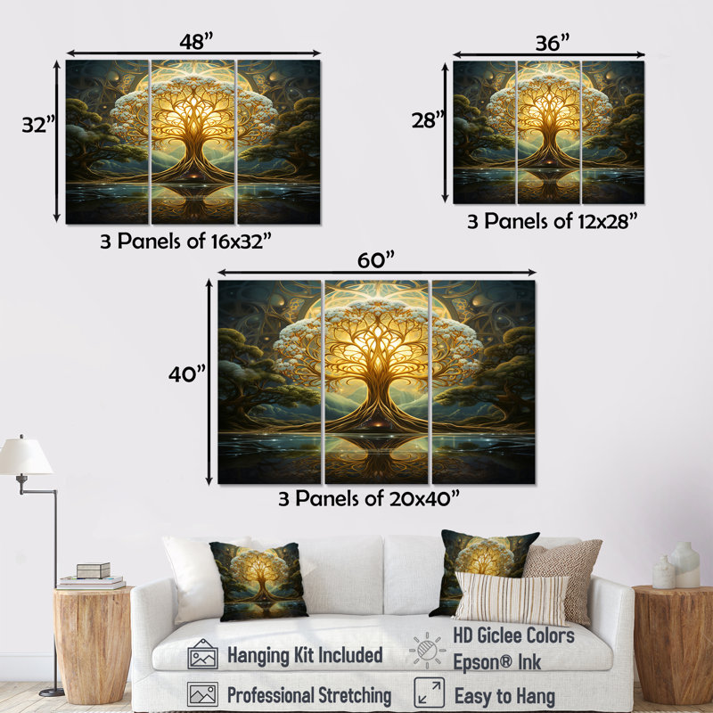 «Magical Tree of Life Full Moon Magic», ensemble de reproductions d'art murales en chêne, H 28 po x l 36 po x P 1 po
