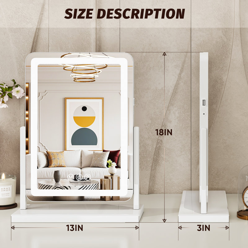 Led Vanity Mirror With Lights, 18x13 Inch Dimmable Touch Makeup Mirror, 18" x 13"