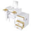 Table de coiffeuse multifonctionnelle avec miroir caché, 3 options d'éclairage et compartiment latéral escamotable - une solution de rangement polyvalente 31 lumières de couleur de bureau de meuble-lavabo, pieds de tabouret confortables-1089871995