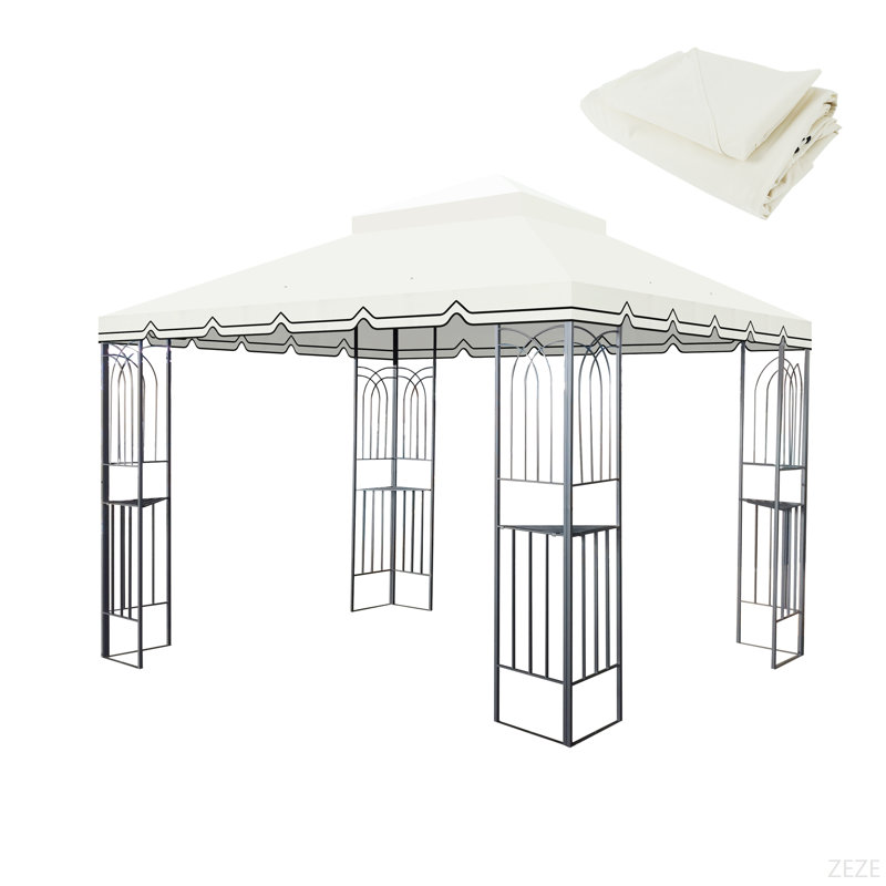 10X10 Ft Outdoor Patio Gazebo Replacement Canopy,Double Tiered Gazebo Tent Roof Top Cover Only Great Wall Border(Frame Not Include)