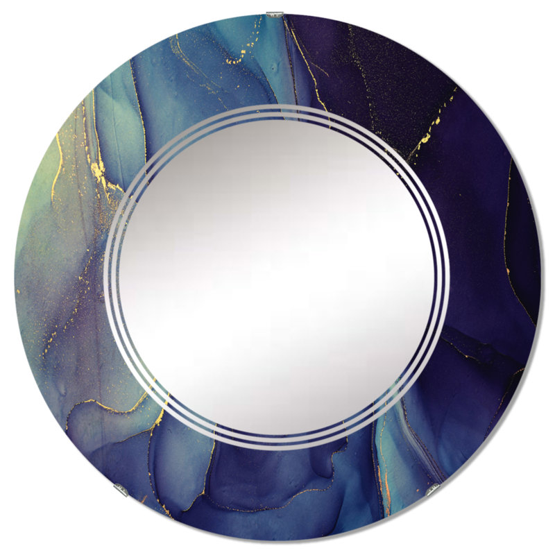 Encre bleue tendre liquide - miroir mural moderne rond, 24 po x 24 po