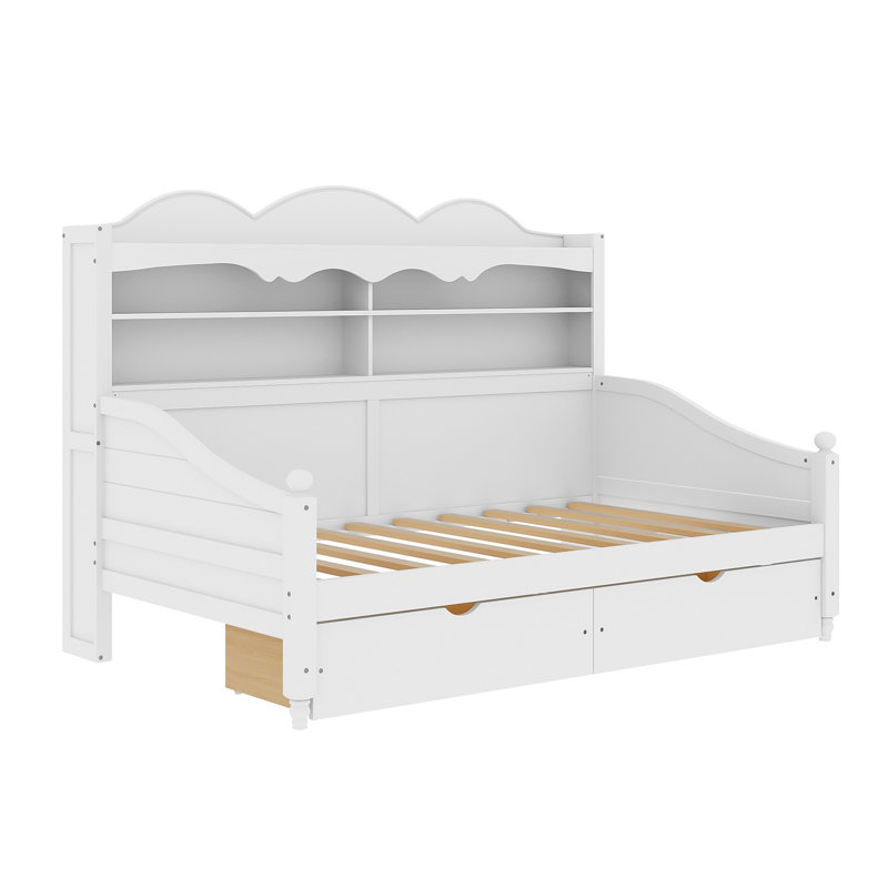 Retro Style Daybed With Storage Drawers, White