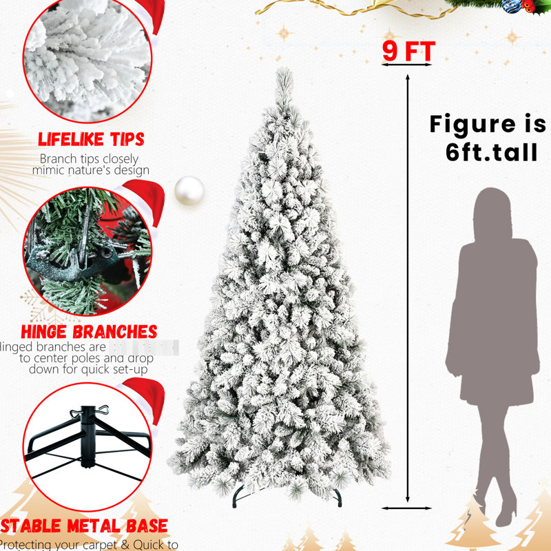 Arbre floqué réaliste de 5 pi avec 518 pointes et branches d'aiguilles dures, cadre à charnières facile à installer pour les galeries d'art, support en métal massif, décorations de Noël pour assembler les bibliothèques d'installation, décoration