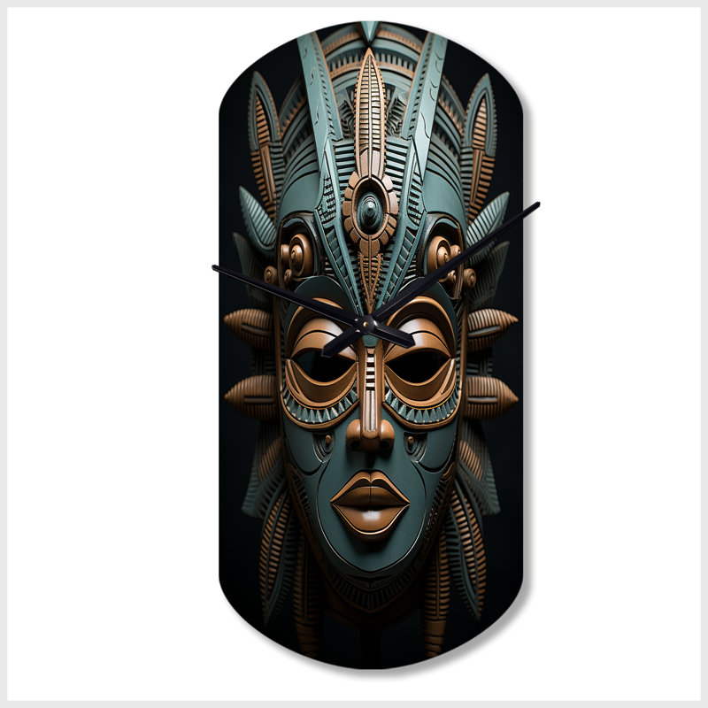 Masque africain tribal africain Dogon - horloge murale cylindrique en métal, horloge murale asymétrique, Petit