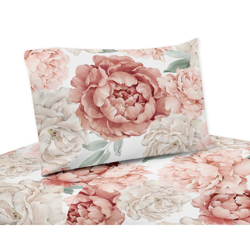 Peony Floral Garden Pink and Ivory Queen Sheet Set by Sweet Jojo Designs