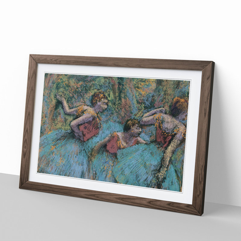 Three Ballet Ballerina Dancers in Blue by Edgar Degas - Picture Frame Painting, Walnut, 48cm H x 65cm W x 2cm D