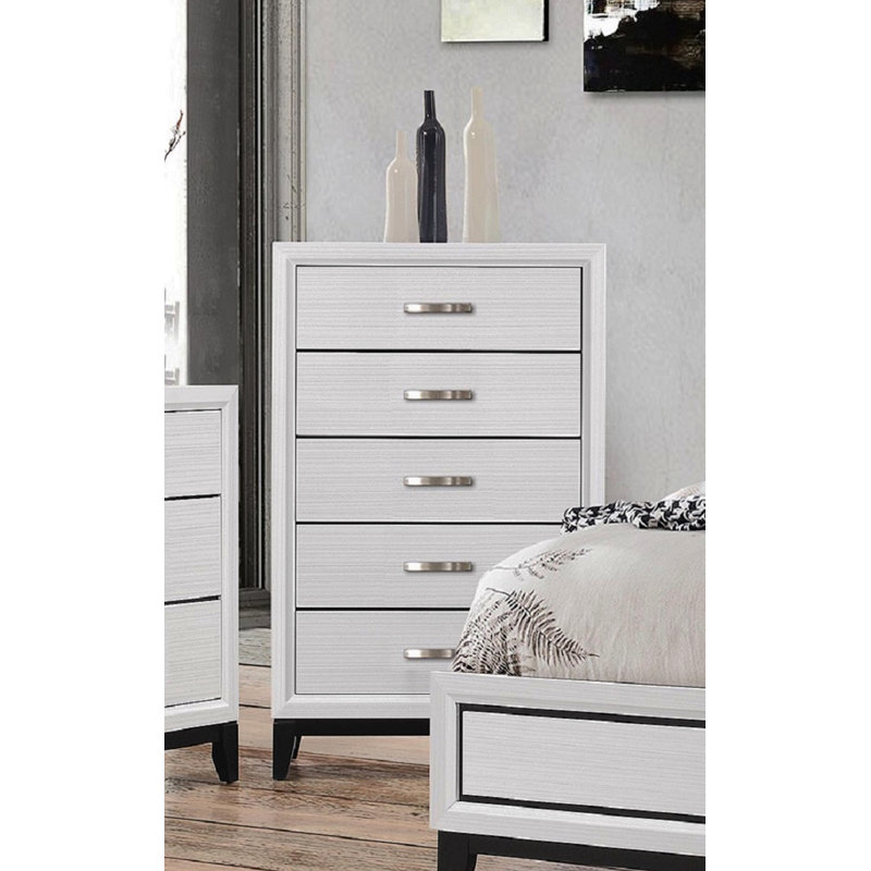 Meuble de chambre contemporain à 1 commode 5 tiroirs 1 pièce, Blanc