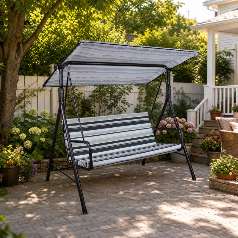 Balancelle de véranda pour l'extérieur, 2 balancelles de patio en métal avec auvent réglable et coussin amovible pour le jardin, la piscine et la cour arrière