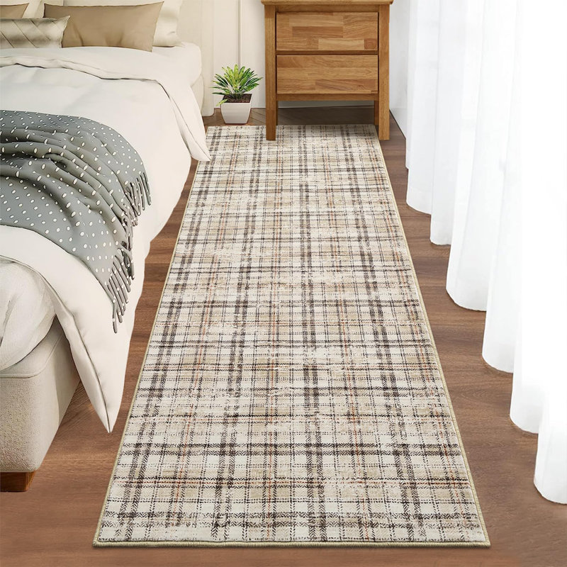 Washable Area Rugs for Bedroom Modern Area Rug for Living Room Contemporary Plaid Non Slip Large Rug Low Pile Stain Resistant Carpet for Playroom Classroom