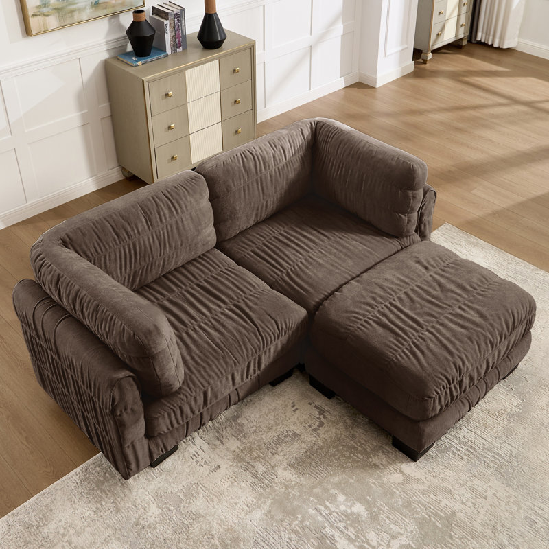Canapé d'angle modulaire à détails froncés, 78.7" W, Brown Chenille