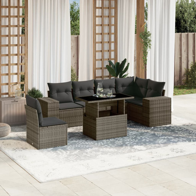 Ensemble de canapé de jardin en rotin de polyester Vidaxl, acier thermolaqué, verre trempé
