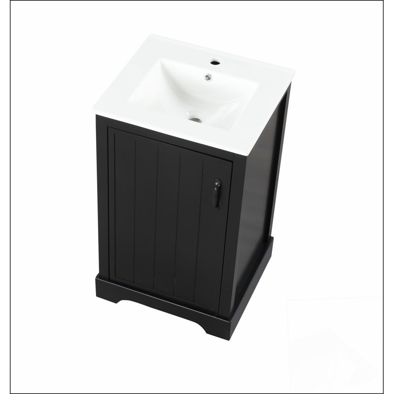 Meuble-lavabo de 20 po avec lavabo, armoire de salle de bain avec porte à fermeture douce, support de rangement et tablette réglable, noir