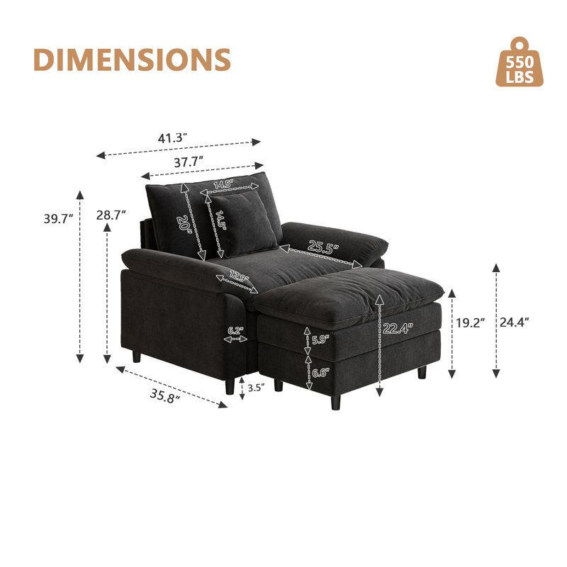 Canapé simple avec repose-pieds, Noir