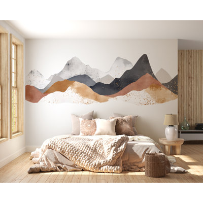 Abstrait montagne, art mural paysage neutre, grande décalcomanie murale amovible moderne pour le salon 097Mv