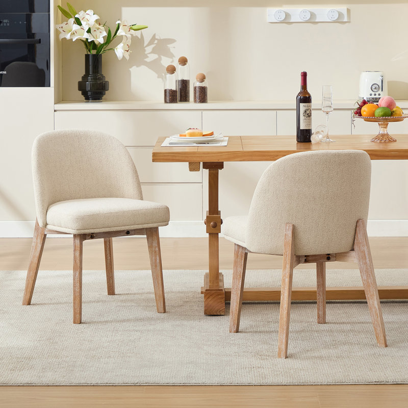 Mid-Century Linen Upholstered 19.3" Side Chair with Solid Wood Legs and Solid Back, Brown