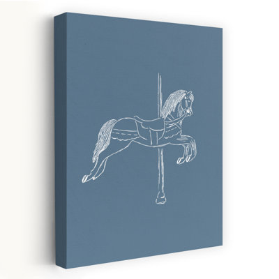 Circus Horse Vintage Blue Retro Vintage Horse Architecture Wall Art by Aminah Eleonora - Wrapped Canvas Print