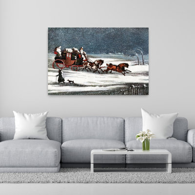 1800S 1830S Scène de neige hivernale le chariot de courrier Brighton le jour de Noël, un homme marchant le 25 décembre 1836
