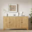 Armoire d'appoint vintage brune de 59 pouces avec 4 portes, support en bois naturel et console pour un usage domestique diversifié
