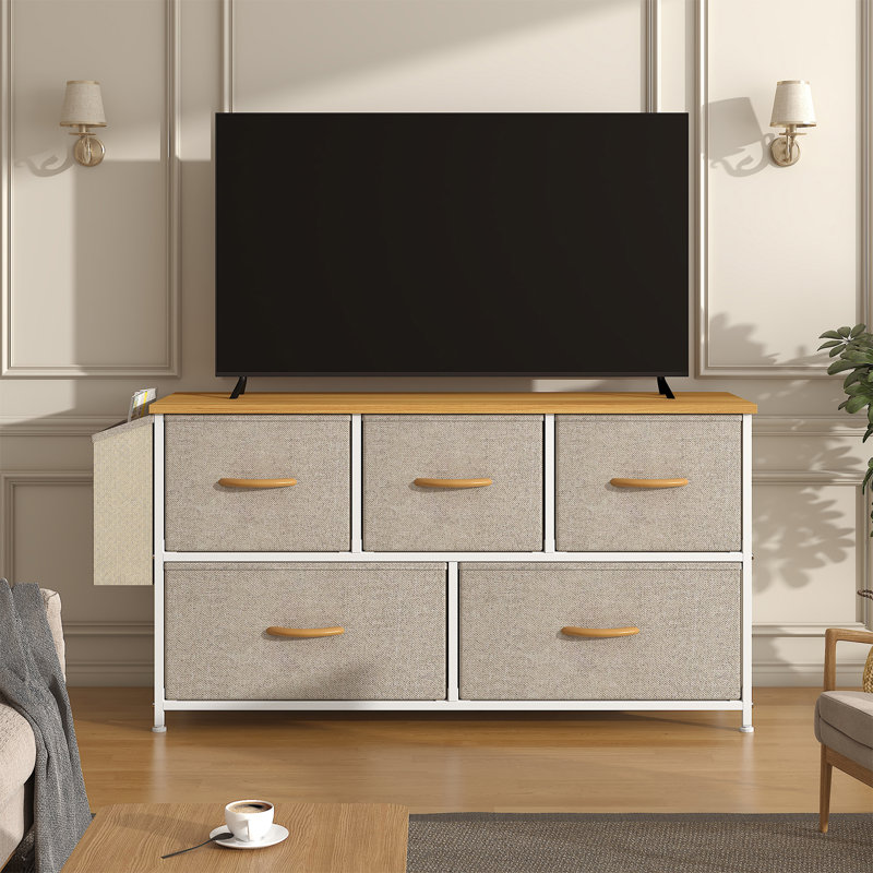 100 cm W Chest of 5 Drawers, Khaki