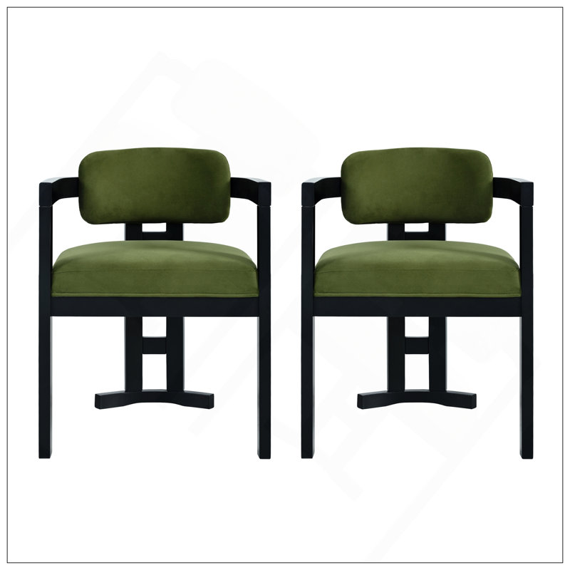 Chaise de salle à manger intérieure en bois rembourrée (ensemble de 2), Vert