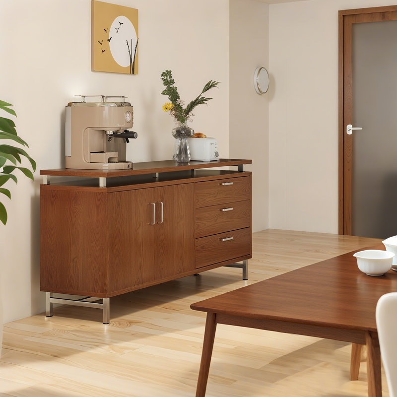 Transitional Modern Wood Grain Dining Buffet Sideboard With Multi-Storage Cabinets & Drawers