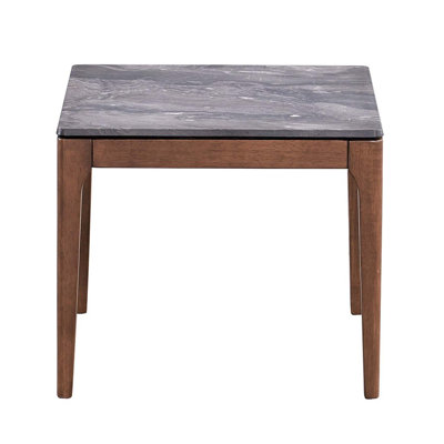 Table de bout Bevis, plateau en pierre d'ingénierie et finition noyer