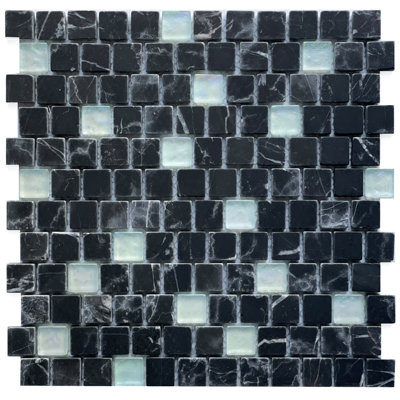 Carreaux de mosaïque murale et de sol Barletta 1 po x 1 po en marbre et verre