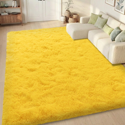 Solid Rug Soft Fluffy Yellow Indoor Area Rug for Living Room Bedroom Nursery Kids Room