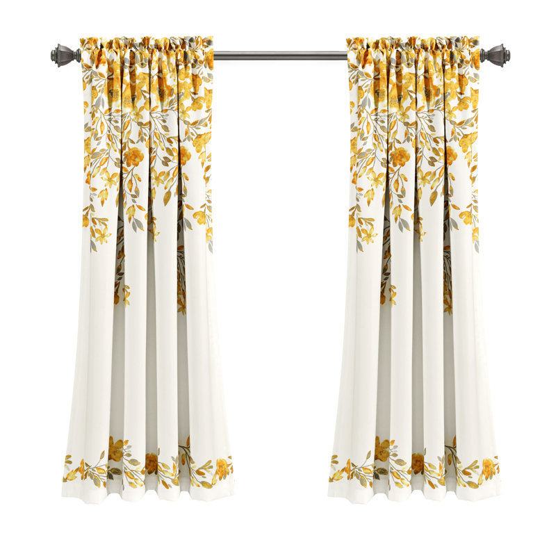 Semi Sheer Curtain Pair, Yellow/Gray, 52"W x 63"L