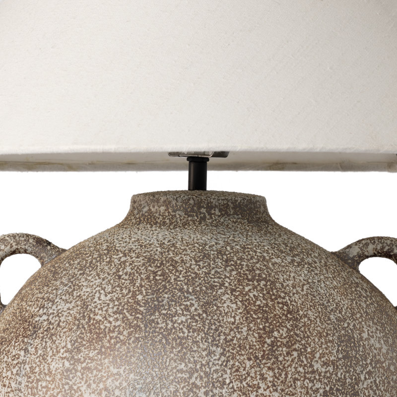 Rustic Brown Ceramic Table Lamp with Linen Shade