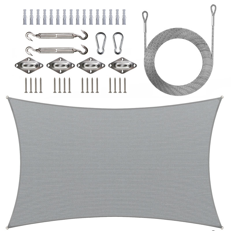 Voile d'ombrage rectangulaire avec trousse de quincaillerie et cordes, gris, H 8 pi x 12 pieds