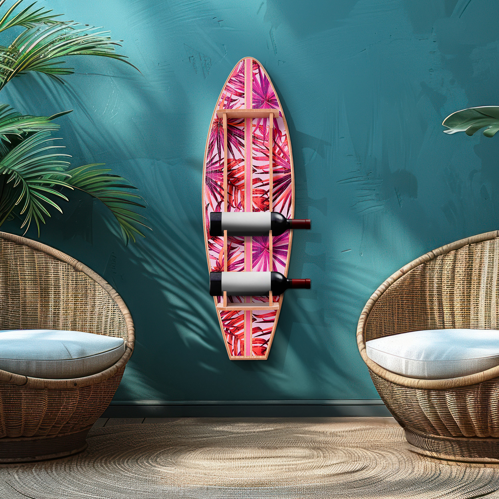 Sun Rype Bar Rack Beachcrest Home Kersh Tipsy Tropical Surfboard Wine Rack - 8