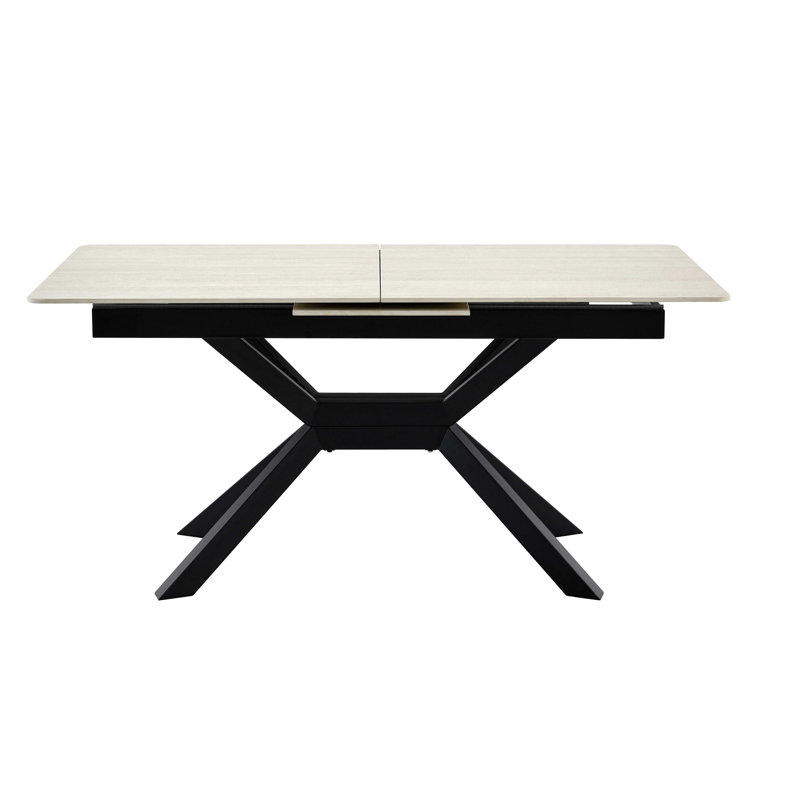 Modern Extendable Dining Table With Sintered Stone Tabletop And Geometric X-Frame Metal Spray-Painted Base, Rectangular Kitchen Table (1 Table)