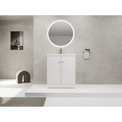 Meuble-lavabo moderne 30 po avec lavabo et charnières en résine blanche