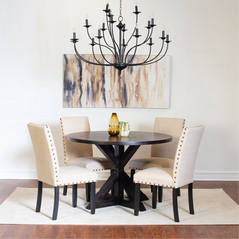 Mytzi 5-Piece Dining Set, Cross-Buck Dining Table With 4 Stylish Chairs, Tan