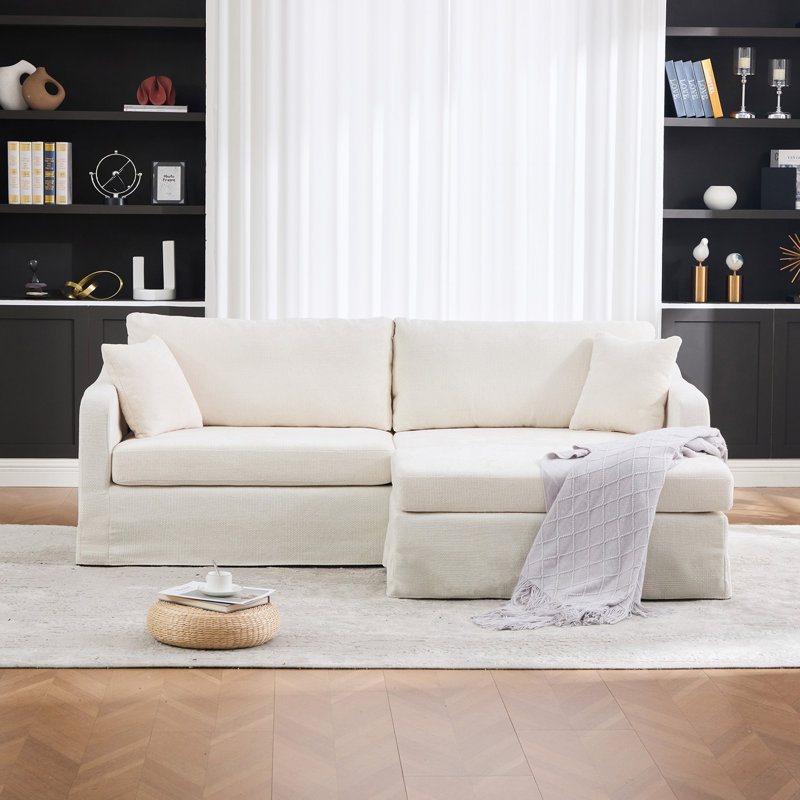 Sofa deux places extra-large, revêtement en chenille, Beige Chenille