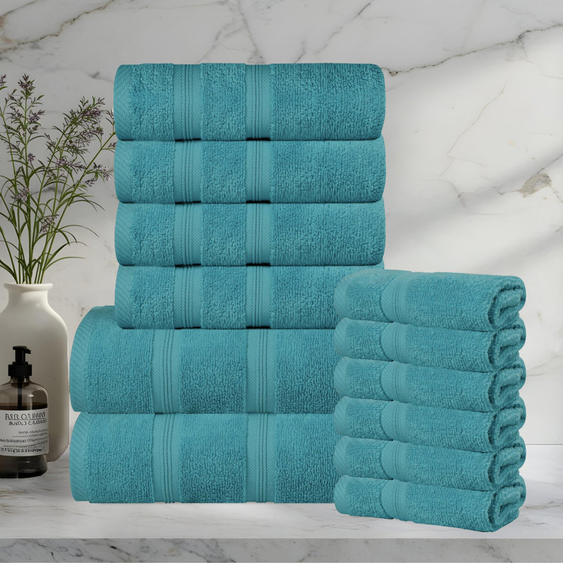  Ensemble de serviettes en coton 12 pièces Smart Quick-Dry Zero Twist, Turquoise