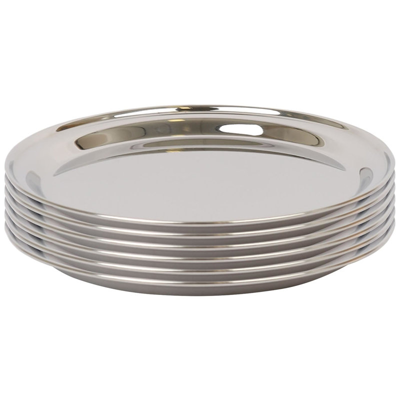 Argon Tableware - Round Stainless Steel Serving Tray Platters - Set of 6, 2cm H x 40.50cm L x 40.50cm W