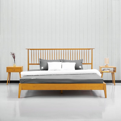 NTC Ruby Solid Wood Bed Frame with Spindle Headboard and Silent Slats, 1000 lb Capacity Bed Frame