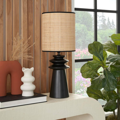 Lampe de table à niveaux en céramique et paille pour chambre à coucher, salon, console et entrée avec ambiance chaleureuse