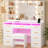 Adriel 43.3"W Makeup Vanity Desk With Lights, See-Through Desktop, Power Outlet