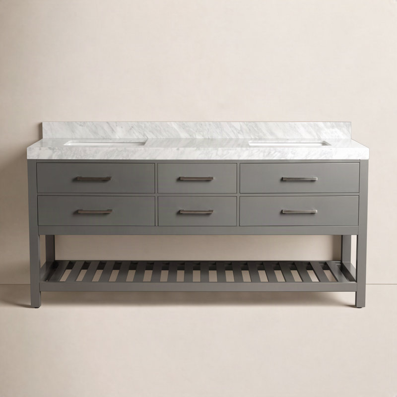 Carrie 72'' Double Bathroom Vanity with Carrara Marble Top, Sapphire Gray | Brushed Nickel