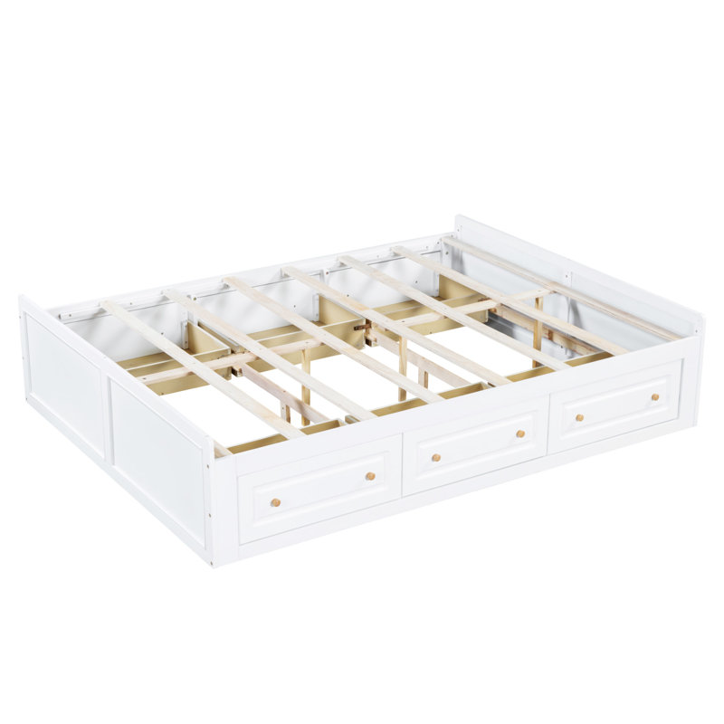 Structure de lit plateforme en bois avec 6 tiroirs, Blanc